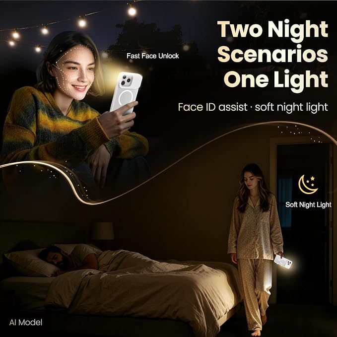 for iPhone 16 Case with Selfie Light, 3 Color Modes (White) | Compatible with MagSafe,Brightness Control, Memory Setting, USB-C Light Charging, Cable Included - Image 6