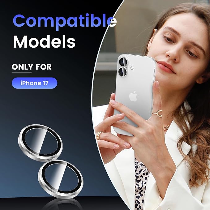 Tensea for iPhone 17 Camera Lens Protector, Camera Cover Screen Protector | Metal Individual Ring with 9H Tempered Glass for iPhone 17 6.3inch, HD Clear, Easy Installation, Full Protection - Image 2