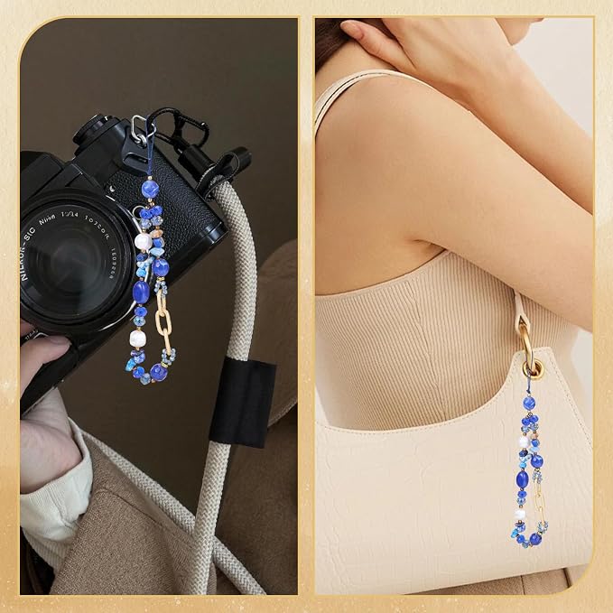 BEEFLYING Blue Beaded Phone Charm Wrist Strap for Case | Cellphone Chain Bracelet Lanyard, for Keychain Bag Camera Car Key Pendant - Image 2