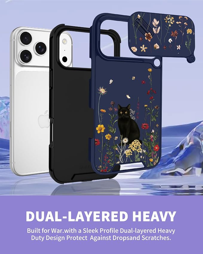 for iPhone 17 Pro Case - Women Cute Phone Cover Girly Pretty Fancy Unique Aesthetic Design Slide Camera Cover Protective Case for Apple for iPhone 17 Pro, Black Cat - Image 5
