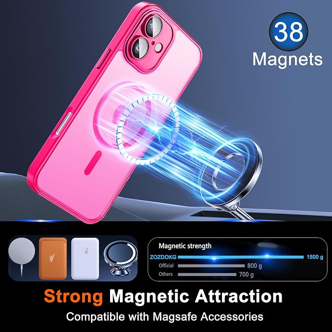 for iPhone 16 Plus Case with Privacy Screen Protector, Hot Pink | Full Camera Protection, Matte Translucent, Magnetic, Compatible with MagSafe, Shockproof Phone Cover for Women/Girls - Image 3