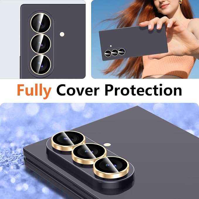 for Samsung Galaxy Z Fold 8 Ultra Camera Lens Protector, Individual Metal Ring Tempered Glass Lens Cover, [Strong Adsorption] Scratch Resistant Ultra-Thin HD Clear Lens Cover, 1 Set-Gold Ring - Image 8