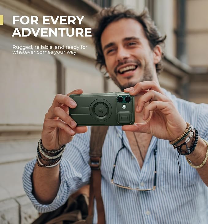 Dexnor for iPhone 16 Plus Case with Slide Camera Cover & Adjustable Kickstand, Magnetic Rugged Shockproof Bumper Cases Heavy-Duty Mangetic Protective Cover,Army Green - Image 7
