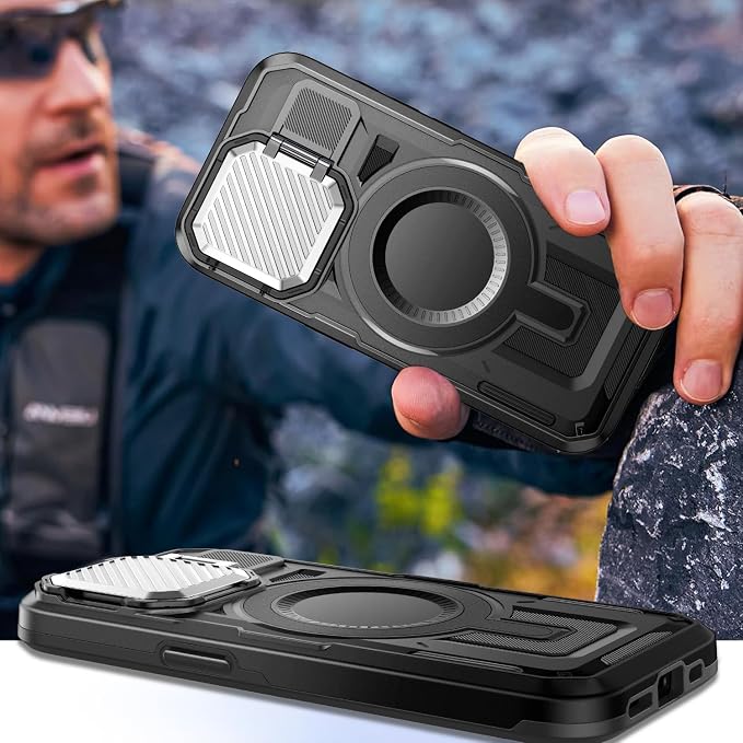 Camera Stand Case for iPhone 13/14, [Compatible with MagSafe] [Lens Cover] 2024 Version Military Grade Protective Soft Case for iPhone 13/14 6.1 inch Men Women, Black - Image 6