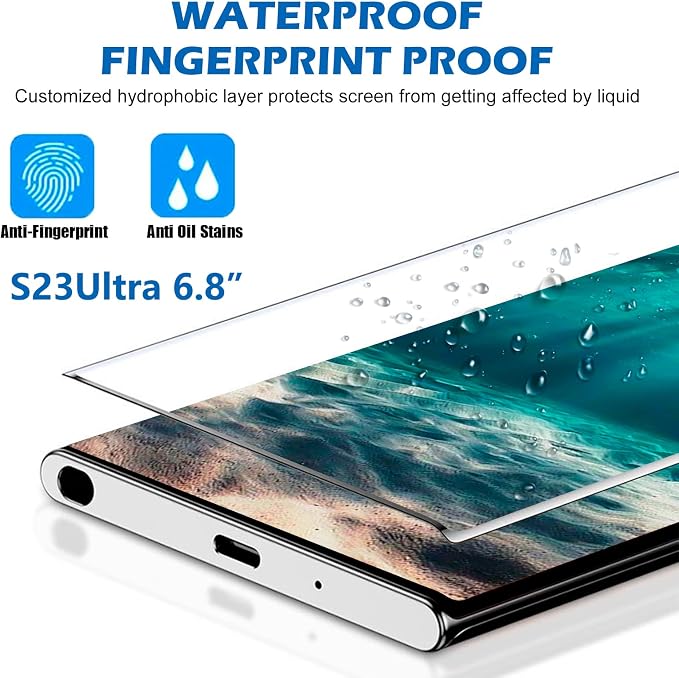 [2+2 Pack] Galaxy S23 Ultra Screen Protector, 9H Tempered Glass, Ultrasonic Fingerprint Support, 3D Curved, HD Clear Scratch Resistant for Samsung Galaxy S23 Ultra 5G Glass Screen Protector - Image 5