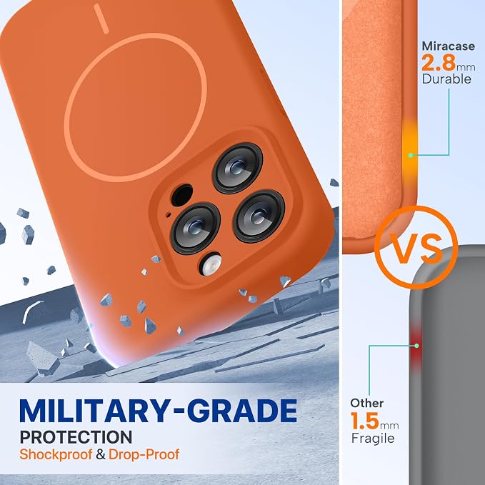 miracase Magnetic for iPhone 15 Pro Max Case, [Soft Anti-Scratch Microfiber Lining], Compatible with MagSafe, Liquid Silicone Case Shockproof Drop Protection Phone Case for 15 ProMax, Orange - Image 4