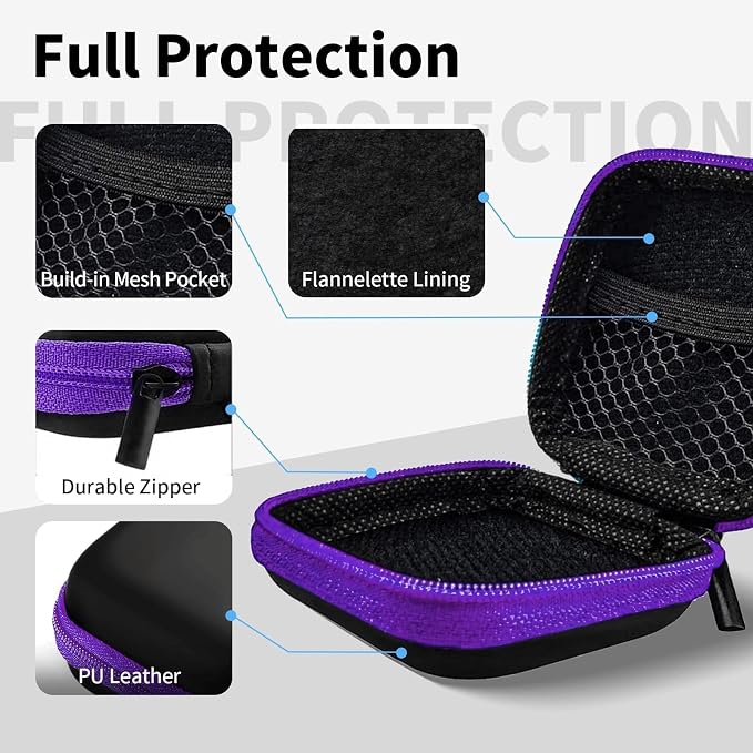 1 Pack Square Earbud Case Storage Bag with Carabiner, Purple | Portable EVA Carrying Case, For Wired/Wireless Headphones, SD Card Storage, Camera Chip - Image 3