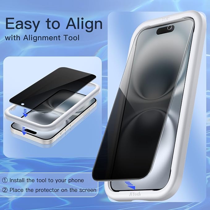 JETech Privacy Screen Protector for iPhone 16, 2+2 Pack | Anti-Spy Tempered Glass, with Camera Lens Protector, Easy Installation Tool - Image 4