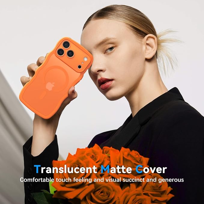 BENTOBEN Magnetic for iPhone 17 Pro Case, Cute Wavy Full Camera Protection [Compatible with MagSafe] Matte Anti-Slip Bumper Women Girls Boys Protective Cover for 17 Pro 6.3", Orange - Image 6