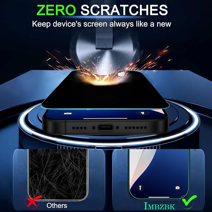 IMBZBK 3 Pack Privacy Screen Protector for iPhone 17 Pro, Tempered Glass | 9H+ Hardness, Military Grade Shatterproof, Case Friendly, Bubble Free Auto-Dust Removal, with 3 Camera Lens Protectors - Image 7
