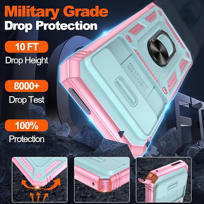 Gritup for Pixel 9/9 Pro Case Military-Grade Shockproof with Kickstand | with 2 PCS Screen Protector, Slide Camera Cover, Heavy Duty Outdoor Protection Funda para Google 9/9 Pro Cover Green+Pink - Image 2