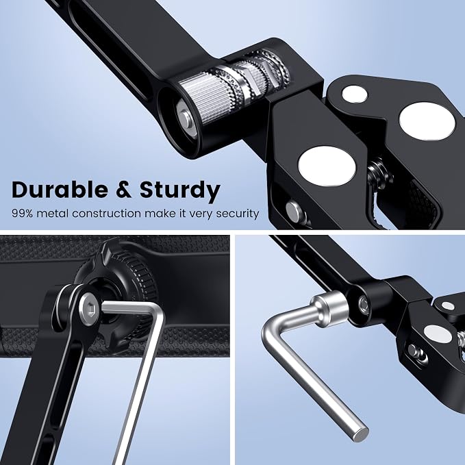 CreaDream iPad Holder for Mic Stand, Aluminum Tablet Holder for Mic Music | Adjustable Tablet Holder for Micphone Stand, Heavy Duty iPad Clip Attachment Compatible with Devices from 4.7 to 13 inch - Image 3