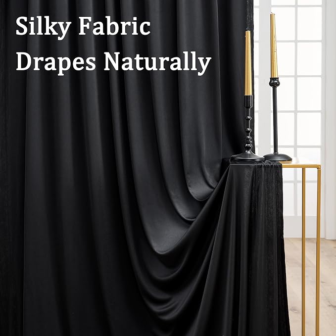 20ft x 8ft Wrinkle Free Black Backdrop Curtains for Parties, 4 Panels Thick Polyester Black Photo Backdrop Drapes for Weddings Birthday Photography Background Curtains - Image 4