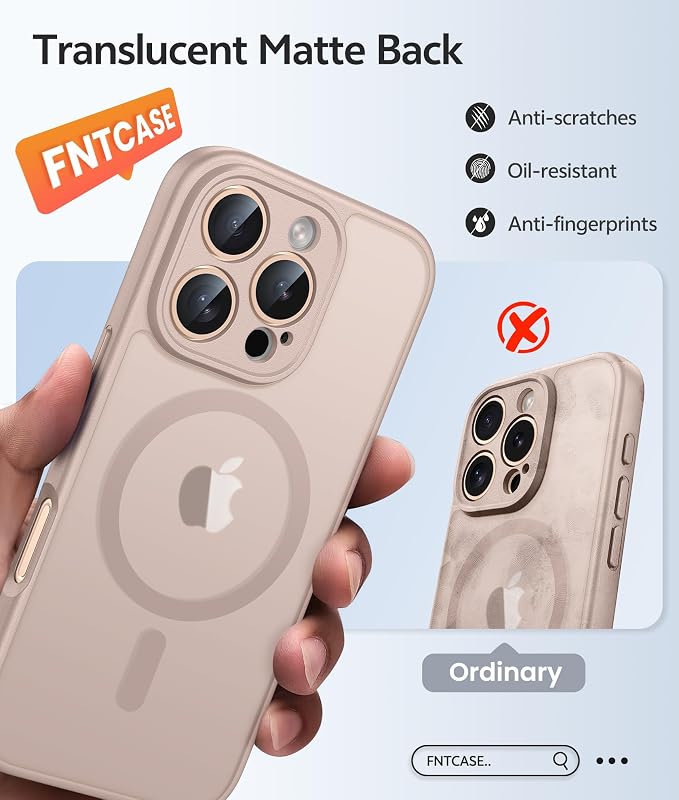 FNTCASE for iPhone 16 Pro Case, Fit for Magsafe, with Screen Protector | Full Camera Protection, Translucent Matte, 14FT Military Grade Drop Proof, Shockproof Protective Phone Cover, Desert Gold - Image 6