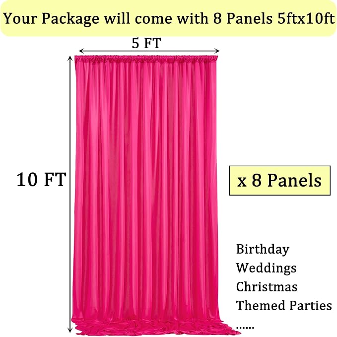 40ftx10ft Wrinkle Free Fuchsia Backdrop Curtains for Parties, Thick Polyester Hot Pink Photo Backdrop Drapes 8 Panels 5x10ft for Weddings Birthday Photography Background Curtains - Image 6