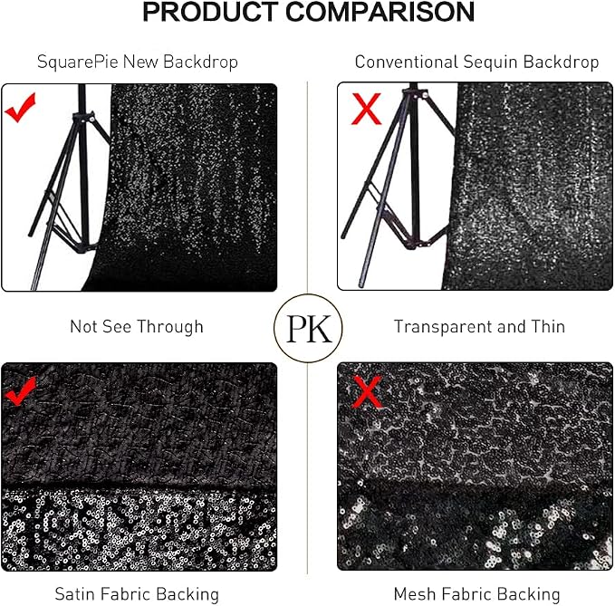 SquarePie 5x7ft Black Sequin Backdrop, High Density Non-Transparent Glitter Curtain for Photography, Birthday, Wedding Party Decorations, Thick Solid Background with 4" Rod Pocket, 1 Panel - Image 4