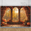 Autumn Fall Window Backdrop 12x8ft Rustic Wooden Arched Window with Pumpkin Maple Leaves Thanksgiving Harvest Photo Background for Party Decor Portrait Photography Booth Props Vinyl by Leowefowa
