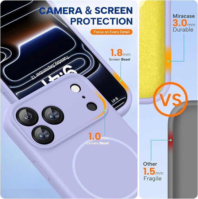 Miracase Magnetic for iPhone 17 Pro Case, Silicone, Light Purple | Compatible with MagSafe, Soft Microfiber Lining,Shockproof Drop Protection Phone Case for 17 Pro - Image 2