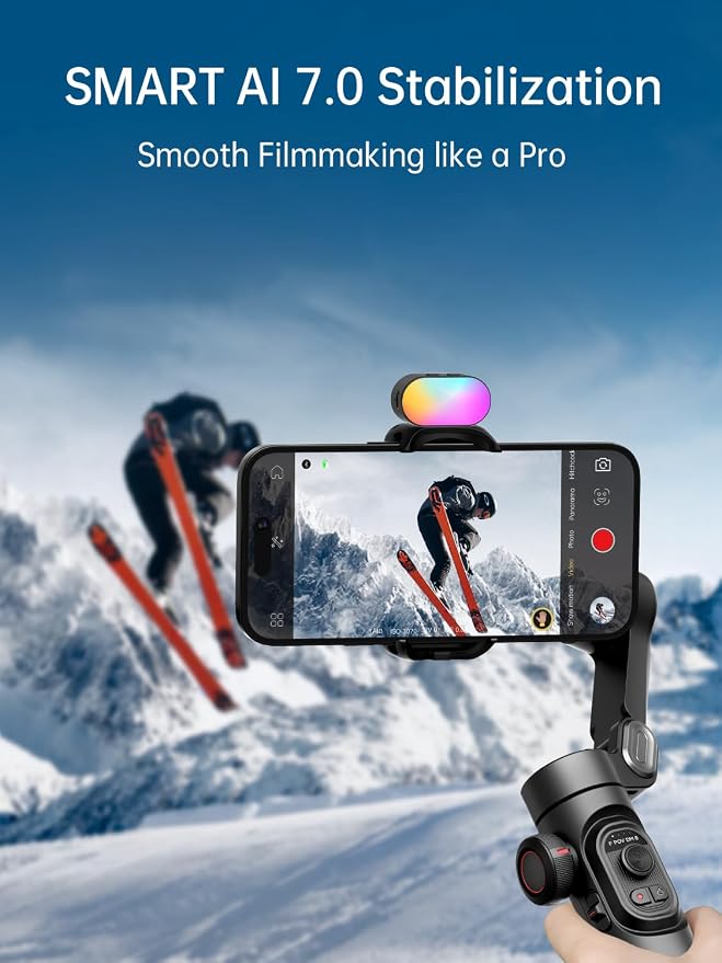 AOCHUAN Gimbal Stabilizer for Smartphone w/Gesture Control, XE Kit | Foldable handheld gimbal w/face tracking, magnetic fill light for TikTok, YouTube vlog and smartphone video recording - Image 3