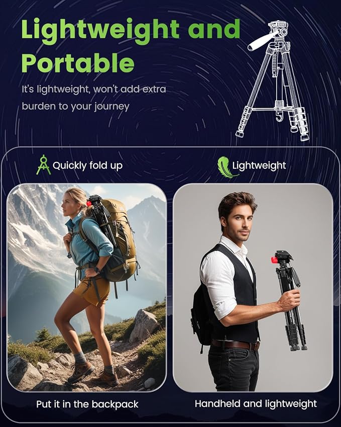 CAMBOFOTO 74"-Camera-Tripod, Porfessional Aluminum Heavy Duty Tripod Stand for Mirrorless Camera/DSLR/Cell Phone/Camcorder, with Holder and Travel Bag | Heavy‐Duty Tripod Stand for DSLR & Mirrorless Cameras/Smartphones/GoPro, with 360° Pan Head/Phone M... - Image 4