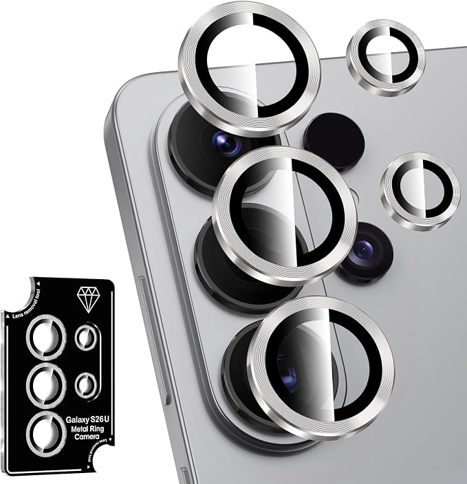 for Samsung Galaxy S26 Ultra Camera Lens Protector, Individual Metal Ring Tempered Glass Lens Cover, [Strong Adsorption] Scratch Resistant Ultra-Thin HD Clear Lens Cover, 1 Set-Gray by Btscase