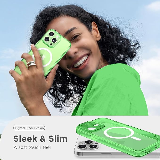CAPRARO for iPhone 15 Pro Max Case, Compatible with MagSafe | Upgraded [Full Camera Protection] Shockproof Protective Slim Translucent Matte Magnetic Phone Case 6.7'', Clear Green - Image 8