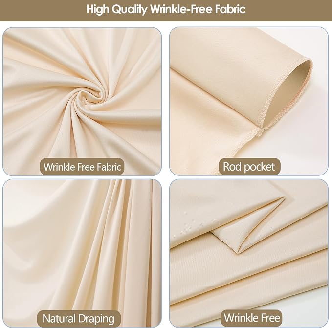 10x10ft Wrinkle Free Backdrop Curtain for Parties Soft Fabric Drapes Wedding Cream Curtain Backdrop for Birthday Party Decorations Background for Photography 5x10ft,2 Panels - Image 5