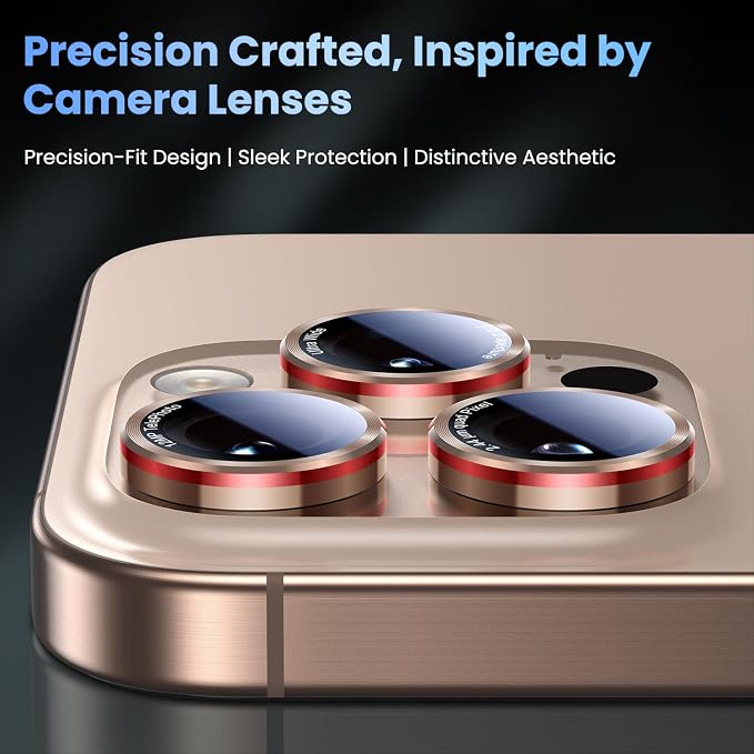 Uyiton for iPhone 13 Pro Max/13 Pro Camera Lens Protector | Unique Lines Text Design, Case-Friendly, Military-Grade Sapphire Glass Metal Camera Cover, Easy to Install, Gold+Red - Image 3
