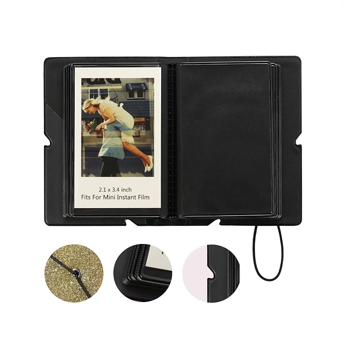 2x3 Instax Mini Photo Album, 28 Pockets. Glitter Gold, 2PK | Portable Wallet Size Album Stores 2x3 inch Instant Photos. Fits Polaroid, Instax Mini, Kodak Mini Prints and Zink. - Image 3