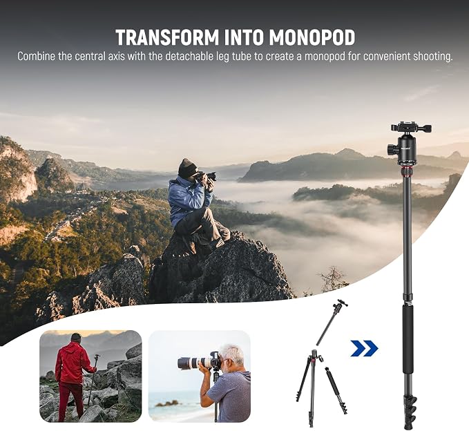 NEEWER 77" Camera Tripod Monopod with Cell Phone Holder Compatible with iPhone for Video Recording, Compact Aluminum Travel Stand with Ball Head QR Plate Bag Cleaning Cloth, Max Load 34lb, TP77 - Image 6