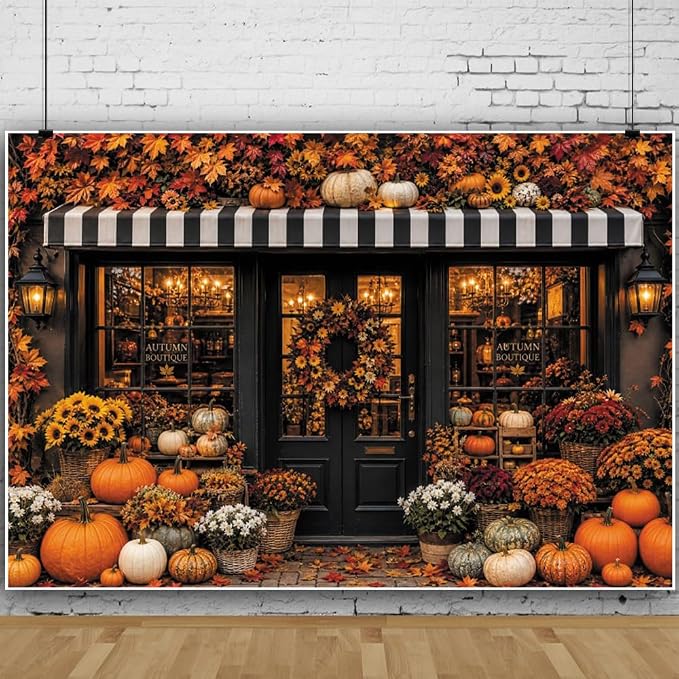 Fall Pumpkin Store Backdrop 8x6ft Autumn Boutique Harvest Pumkin Photography Background Vintage Fall Fall Festival Thanksgiving Family Party Decorations Banner Vinyl by Leowefowa