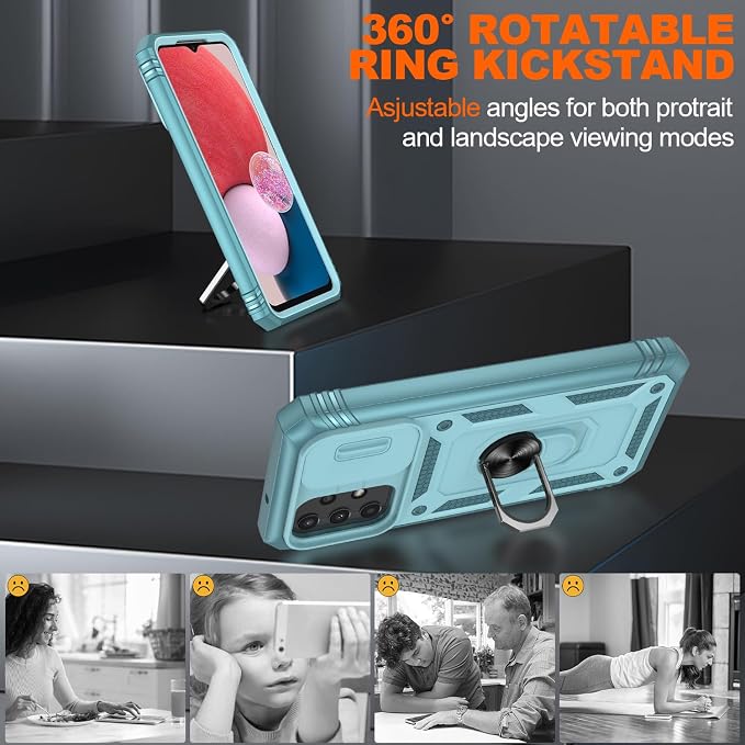 Gritup for Samsung Galaxy A13 4G Case with 2PCS Screen Protector, Build in 360° Rotating Ring Kickstand, Military Grade Protective Cover for A13 4G Phone, Green - Image 8