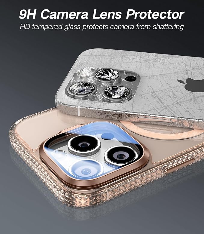 VOFATA [Upgraded] for iPhone 15 Pro Case with Camera Cover Stand [Fit for MagSafe][9H Camera Lens Protector] Mil-Grade Protection Transparent Magnetic iPhone 15 Pro Phone Case, Clear Gold - Image 2