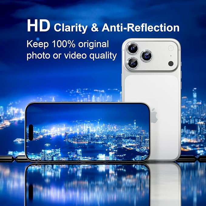 Misea Compatible for iPhone 17 Pro/iPhone 17 Pro Max Camera Lens Protector | 9H Tempered Glass Ultra HD Bling Camera Screen Protector Cover Metal Individual Ring Decoration Accessories, Silver Glitter - Image 4