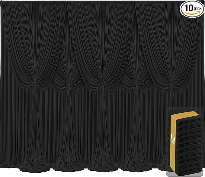 10 Panels Black Backdrop Curtains for Wedding Party Wrinkle Free Backdrops Curtain Drapes Fabric Decorations Photo Back Drop Cloth for Baby Shower Photography Stage Reception 50ft(W) x 12ft(H) by Tao-GePartyDecorations