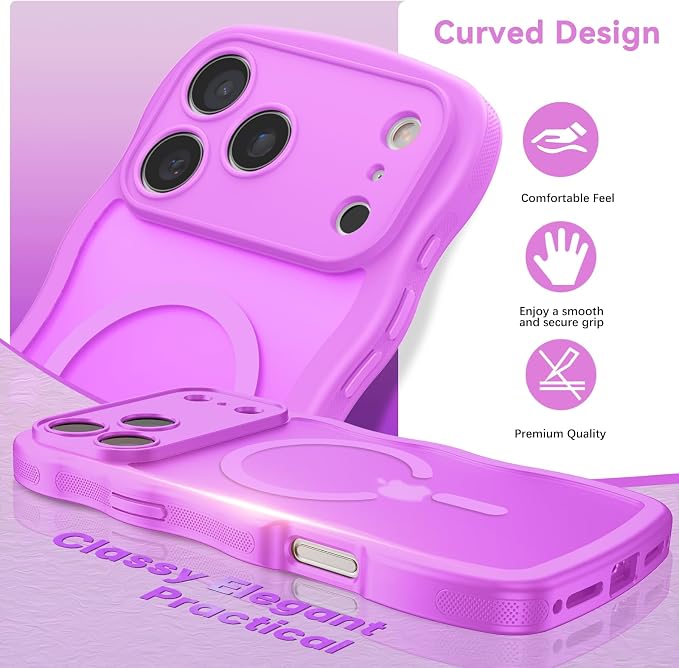 BENTOBEN Magnetic for iPhone 17 Pro Max Case, Cute Wavy [Full Camera Protection][Compatible with MagSafe] Matte Anti-Slip Bumper Women Girls Boys Protective Cover for 17 ProMax 6.9", Berry Purple - Image 2