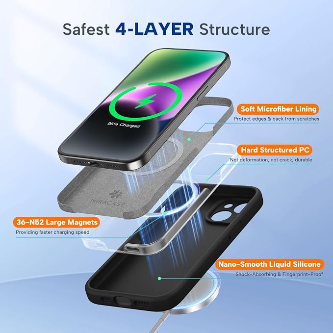 Miracase Silicone & Magnetic for iPhone 14 Case, Dark Black | Compatible with MagSafe, Soft Microfiber Lining, Premium Silicone Cover Shockproof Drop Protection Phone Case for 14 - Image 3