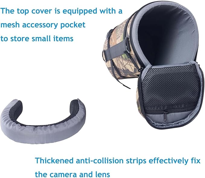 ZZQ&CCF Camera Lens Case Bag for Nikon Z 600 F/6.3 VR S/AF-S 500, for Sony FE 300 F/2.8 GM OSS/Sigma 150-600 etc.,Water Resistant Protective Camera Lens Pouch for Super Telephoto Zoom Lens #Black Camo - Image 5