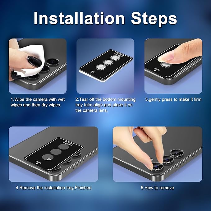 for Samsung Galaxy S23 FE Camera Lens Protector, Individual Metal Ring Tempered Glass Lens Cover, [Strong Adsorption] Scratch Resistant Ultra-Thin HD Clear Lens Cover, 1 Set-Black Sparkly - Image 6