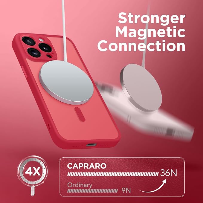 CAPRARO for iPhone 15 Pro Max Case, Compatible with MagSafe Red | Upgraded [Full Camera Protection] Shockproof Protective Slim Translucent Matte Magnetic Phone Case 6.7'', Red - Image 4