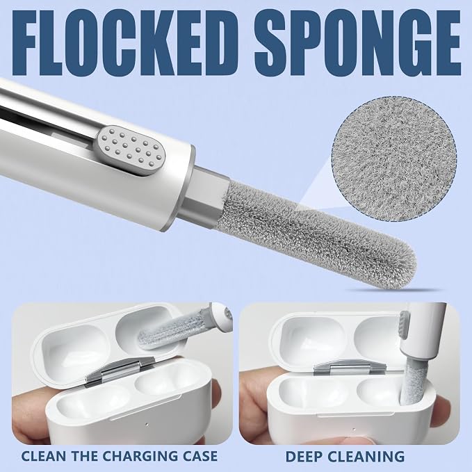 Inesore for AirPod Cleaning Kit, for Phone Earbuds Electronics(White+Cloth) | Metal Tip, High-Density Soft Brush, Flocked Sponge Tip, 3 in 1 Design, Compact & Lightweight, Easy Operation, Easy to Carry - Image 3