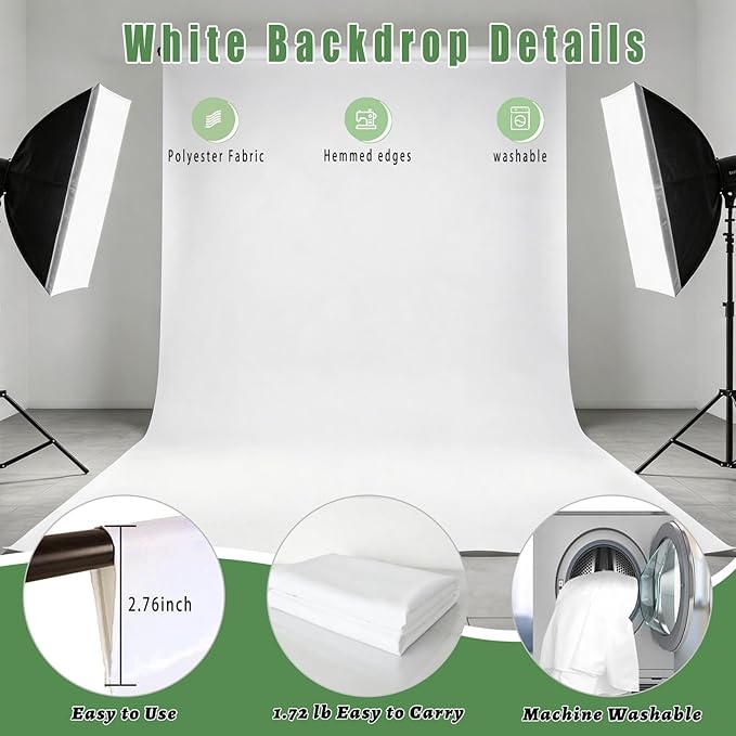 White Photography Backdrop for Photoshoot, Fabric 8x10ft | Versatile Studio Photo Backgrounds, Non Reflective, Easy to Use, for Portraits, Product, Party, Video Creation - Image 6