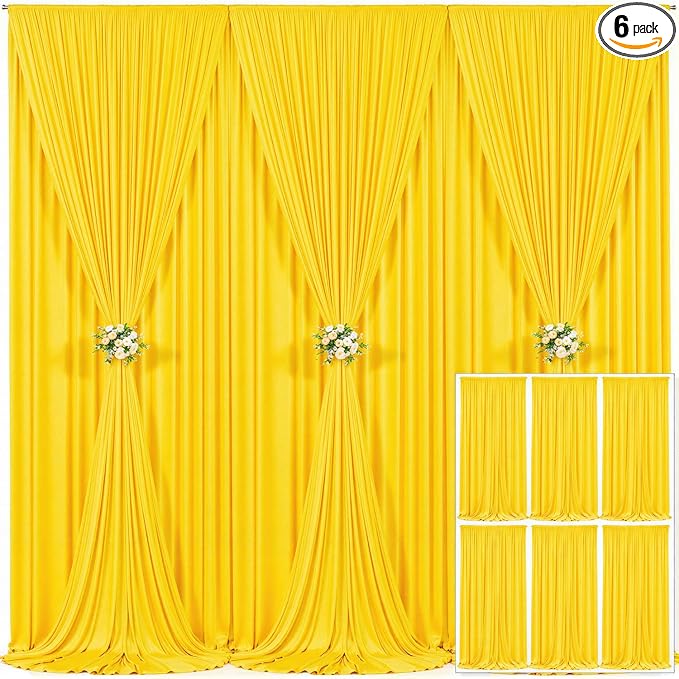 6 Panels Yellow Backdrop Curtain for Parties Wrinkle Free Lemon Yellow Photo Curtains Backdrop Drapes Fabric Decoration for Birthday Party Wedding Baby Shower 30ft(W) x 10ft(H) by Tao-GePartyDecorations