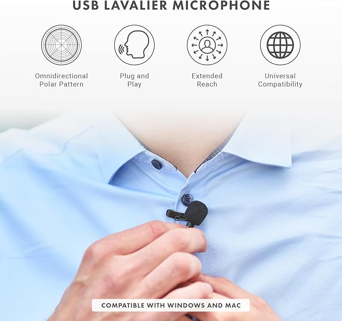Movo LV1-USB Lavalier Microphone for Camera, Lapel for iPhone and Android Smartphones, Body Lav Mic, Clip On Microphone for 3.5mm, Shirt Lapel Mic for Phone, GoPro, Interview, Computer, PC - Image 2