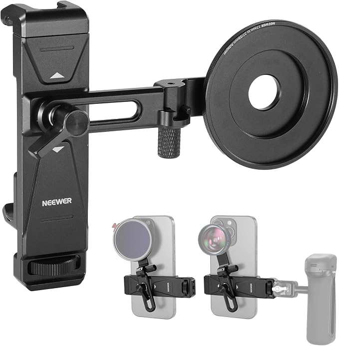 NEEWER Phone Holder with 17mm Phone Adapter & 17–37/58mm Filter Ring, Universal Adjustable Phone Tripod Mount Accessories Compatible with iPhone 17 Pro Max 16 S25 Ultra, PA047 PRO by Neewer