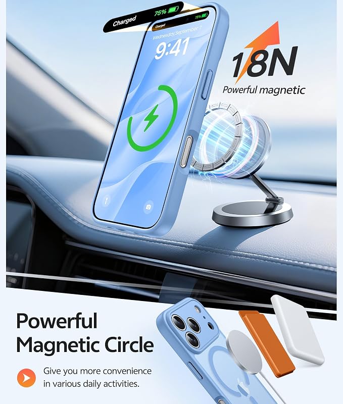 FNTCASE for iPhone 17 Pro Case, Fit for Magsafe, Screen Protector | Full Camera Protection, Translucent Matte, 14FT Military Grade Drop Proof, Shockproof Protective Phone Cover, Light Blue - Image 3