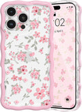 QLTYPRI for iPhone 15 Pro Pink Flower Case, Clear Cute Pink Floral Flower Phone Case Curly Wavy Aesthetic Phone Cover, Soft Slim Transparent TPU Shockproof Protective Cover for Women Girls - Pink by QLTYPRI