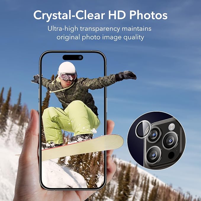 ESR 2 Pack Camera Lens Protector for iPhone 15 Pro Max/15 Pro/14 Pro Max/14 Pro, Ultra-tough HD Individual Lens Protectors, Scratch Resistant, Ultra-thin Tempered Glass, Armorite Series, Clear | Individual Camera Cover, 9H Tempered Glass, Original Came... - Image 6