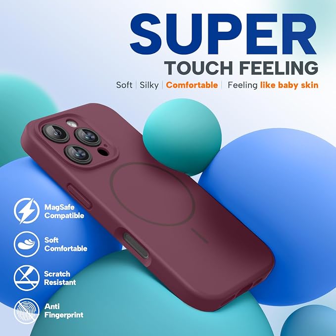 miracase Magnetic for iPhone 16 Pro Max Case, [Soft Anti-Scratch Microfiber Lining], Compatible with MagSafe, Liquid Silicone Case Shockproof Drop Protection Phone Case for 16 ProMax,Wine Red | Compatible with MagSafe, Soft Microfiber Lining, Premium S... - Image 7