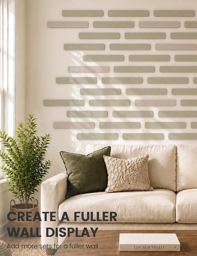 Fluxynara 13" x 2" Felt Wall Panels, Sage | 5-Pack Includes 35 Push Pins and Adhesive Tabs for Photos, Notes and Decor in Bedroom Doors, Home Office or Studios - Image 7